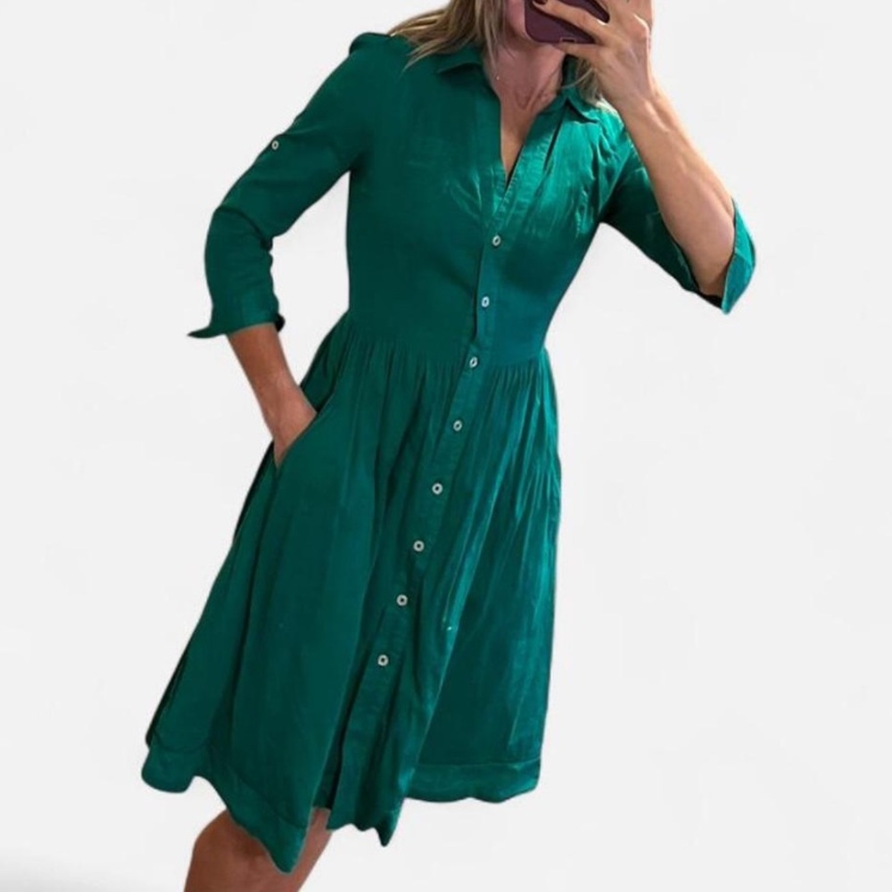 Moulinette Soeurs size 0 green shirt dress from Anthropologie with pockets